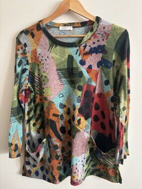 Jess & Jane Multicolor Long Sleeve Abstract Print Art to Wear Tunic Small